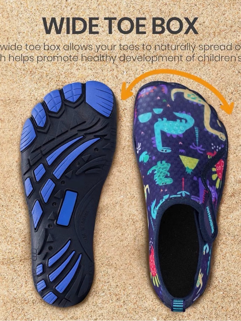 Kids Wide Toe Box Swim Shoes - Purple Dino Print